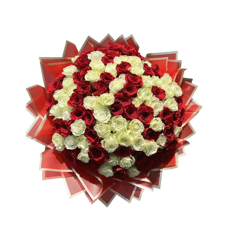 Red & White Bouquet 100 Roses 