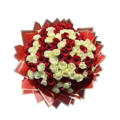 Red & White Bouquet 100 Roses 