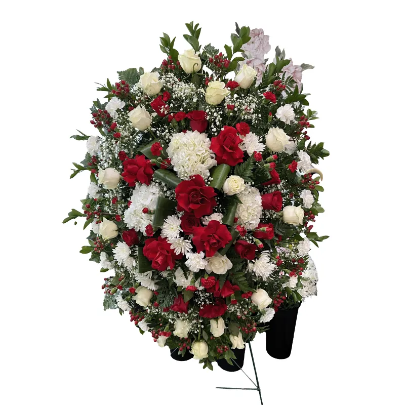 Red White Funeral Arrangement 